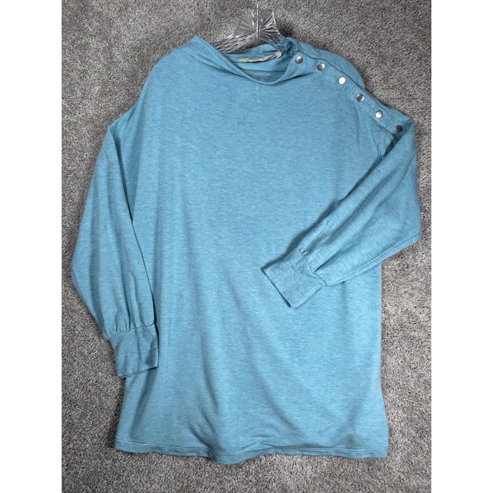Soft Surroundings Blue Heathered Snap Shoulder Tunic Top Womens Large 2EU69